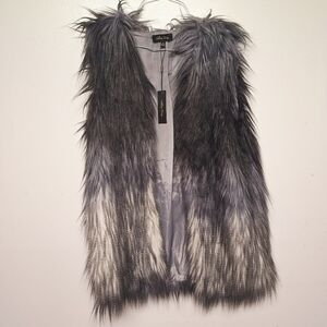 Melissa Paige Gray Ombre Faux Silver Fox Fur Open Vest Jacket - Medium
